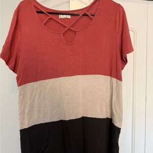 Chic Color Block Short Sleeve Top - Red, Cream, Black